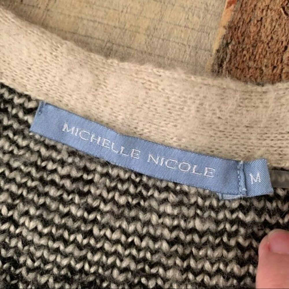 Michelle Nicole black white gray Buffalo plaid checkered long knit cardigan - M - Picture 2 of 6